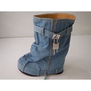 Yolkomo Women's Fold Over Knee High Denim Boots with Zipper Lock, Size 9.5